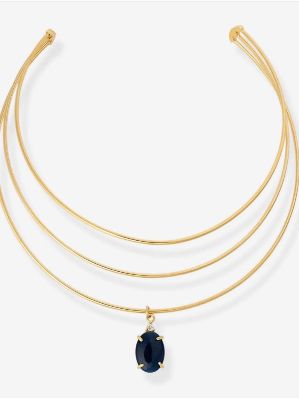 Bracha Gold Triple-Strand Choker Necklace with Navy Pendant